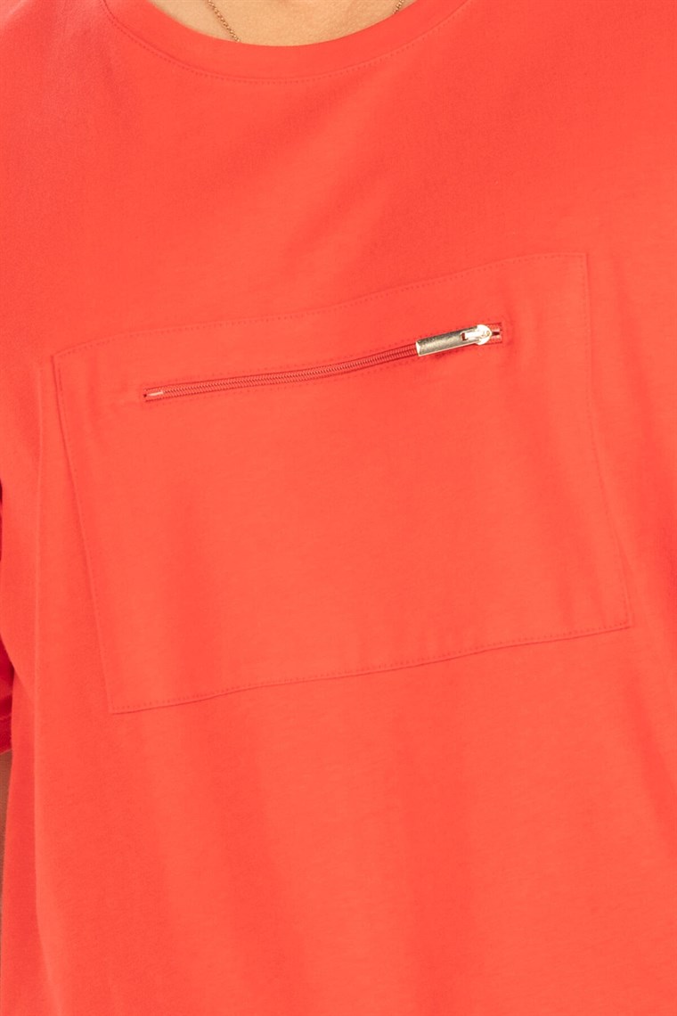 Peraluna Ön Orta Fermuarlı Düz Kesim Kırmızı Erkek T-Shirt
