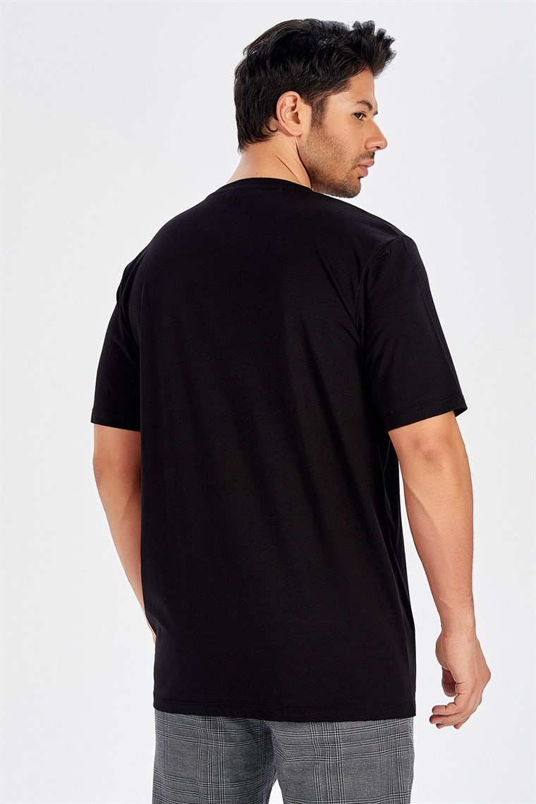 Peraluna Ön Orta Fermuarlı Düz Kesim Siyah Uzun T-Shirt