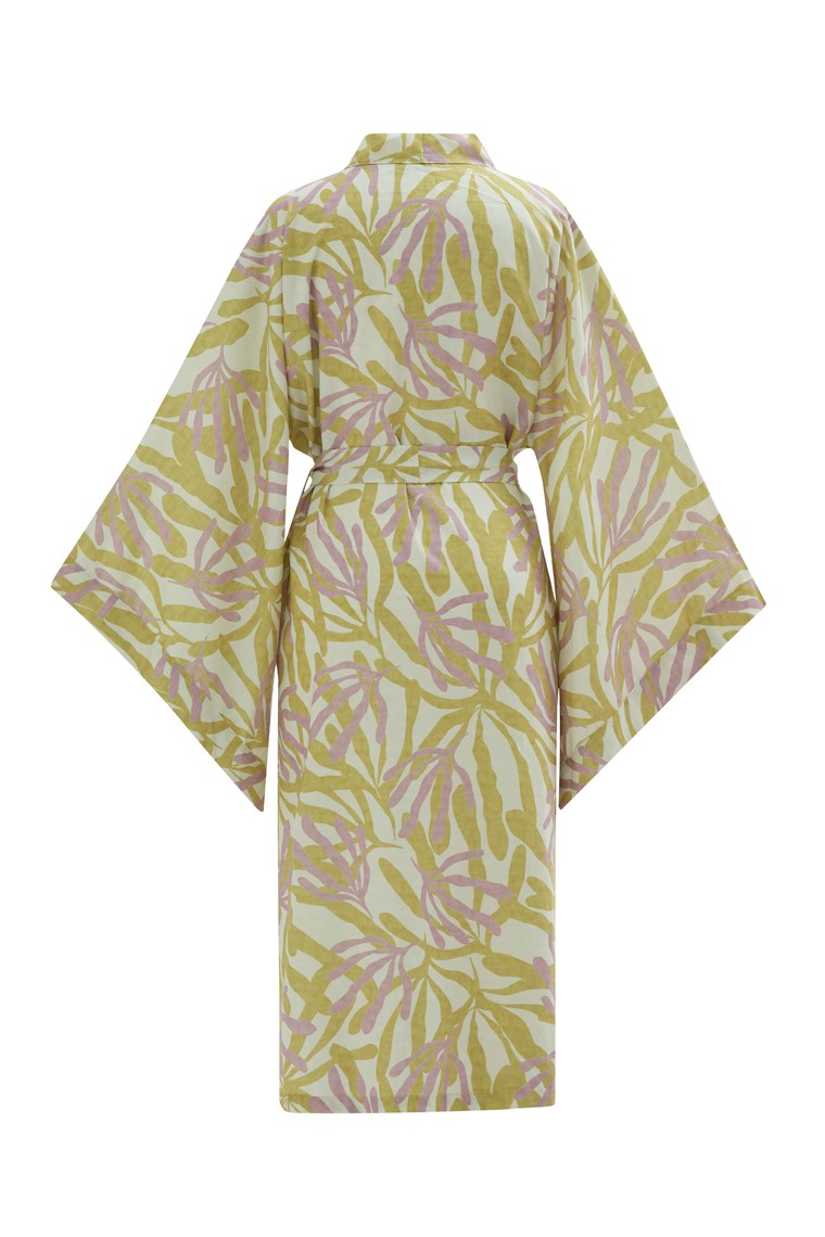 Peraluna AKIRA Desenli 120 CM Mat Dokulu Yazlık Kadın Kimono Fıstık/Lila