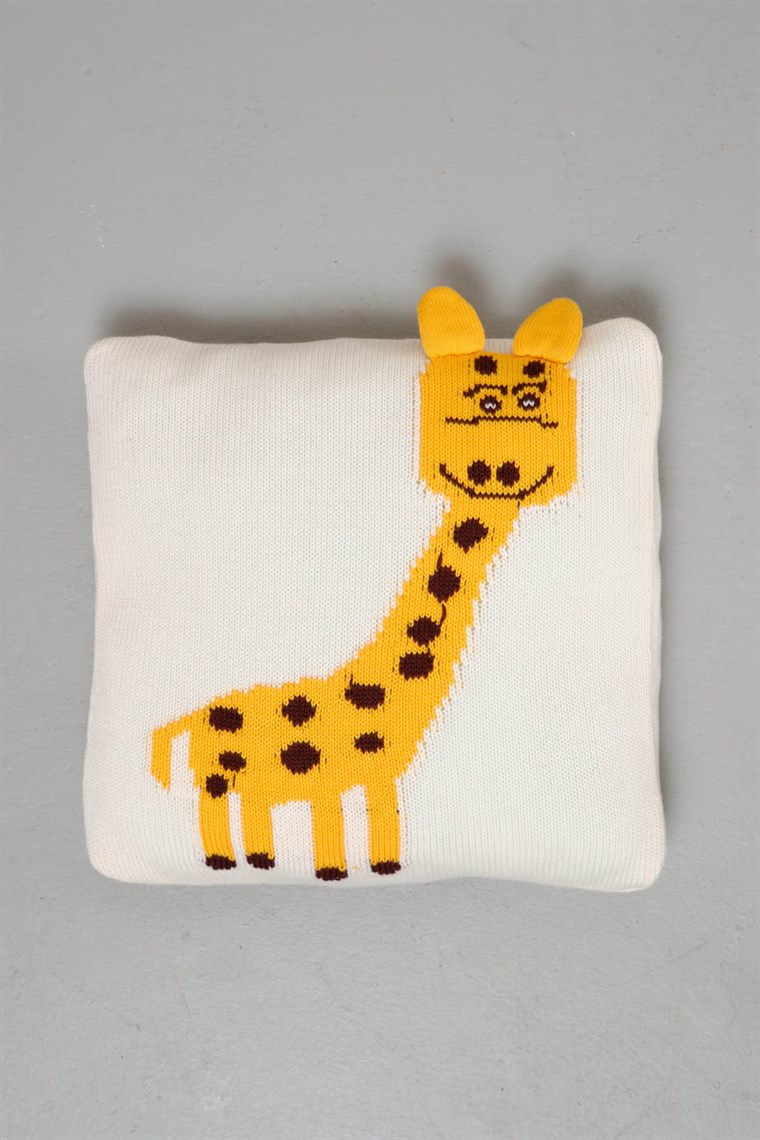 Peraluna HAPPY GIRAFFE PILLOW %100 Pamuk Zürafa Desenli Çocuk Triko Yastık Ekru Multi