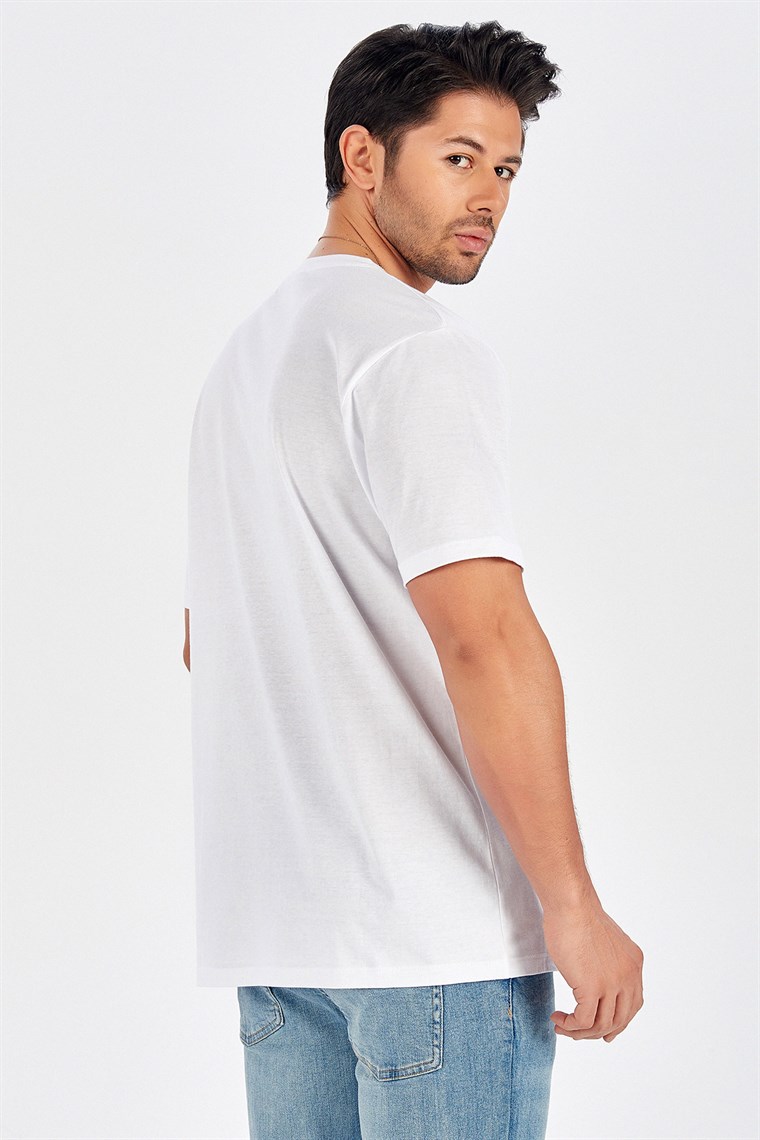 Peraluna Ön Orta Fermuarlı Düz Kesim Beyaz Uzun T-Shirt